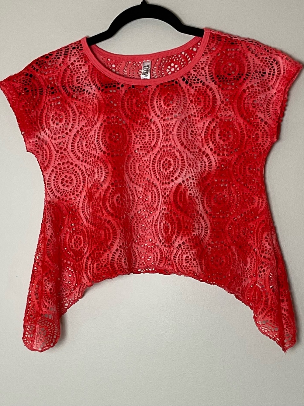 Beautees Women’s Orange Lace Cropped Sharkbite Hemline Top Y2K Festival Size L